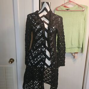 52 Weekends Black Crochet Cardigan and Green Sweater Set